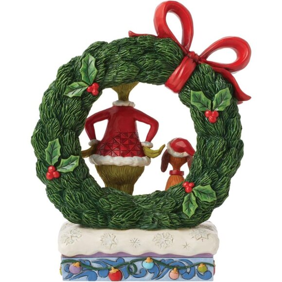 Dr. Seuss Grinch by Jim Shore Grinch and Max Standing by Wreath Lit Figurine NIB - Picture 3 of 7